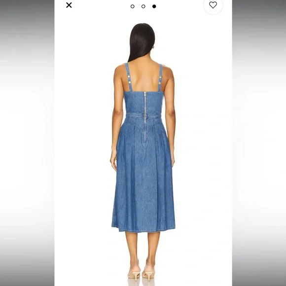 NWT L’Agence Denim Pleated Esmeralda Dress Button Front Blue Jean Stokes Sz 2 - Picture 2 of 5